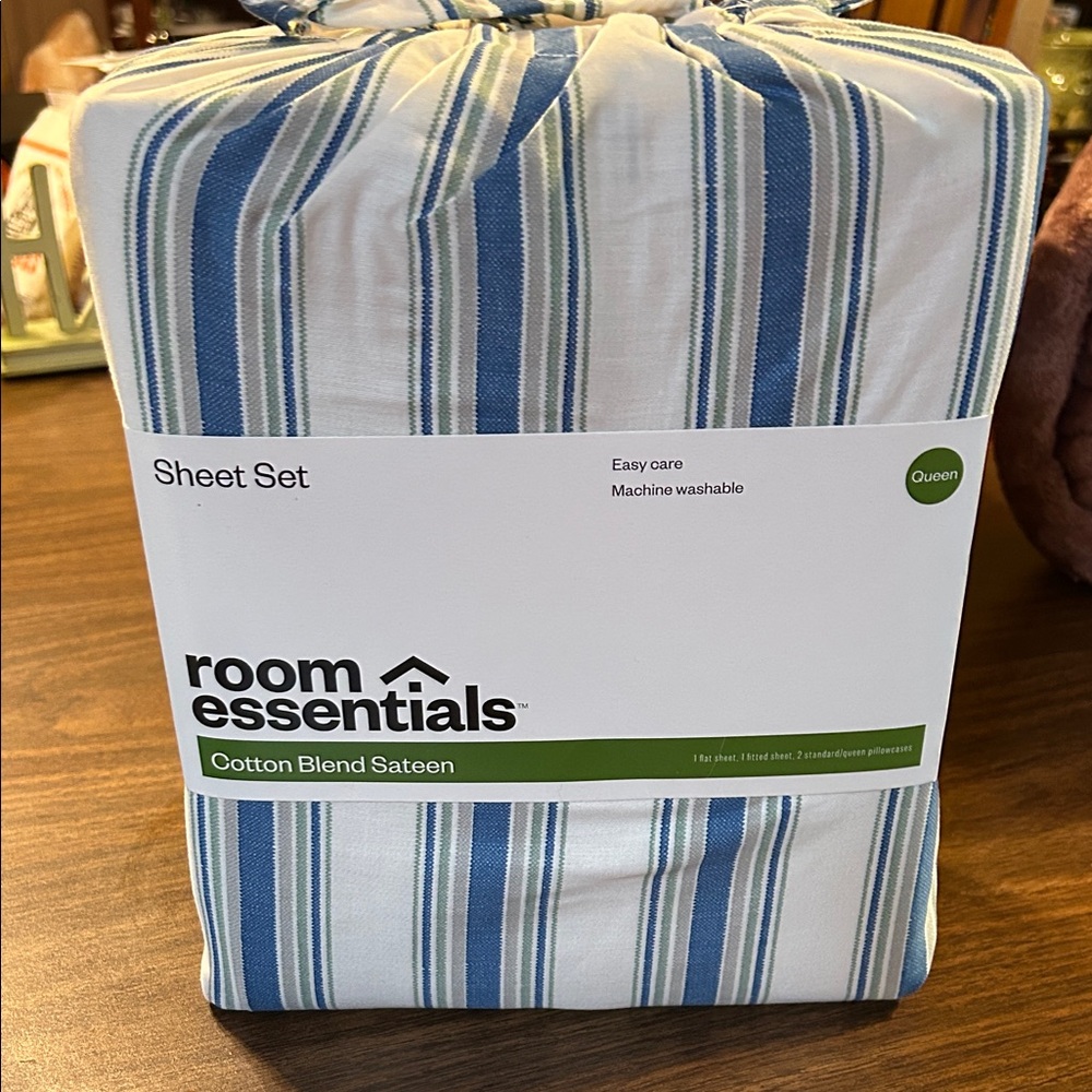 Room Essentials Blue and White Striped Queen Sheet Set